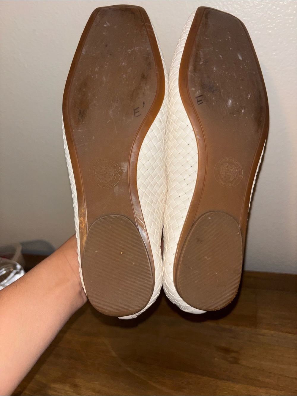Vince Camuto Cream Woven Mary Jane Flats with Gold Buckle - Picture 3 of 5